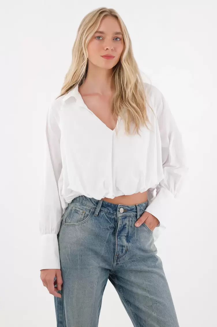 Camisa de silueta tipo globo blanca para mujer
