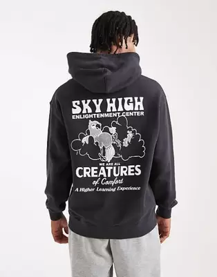Levi's sky high back print relaxed fit hoodie in black