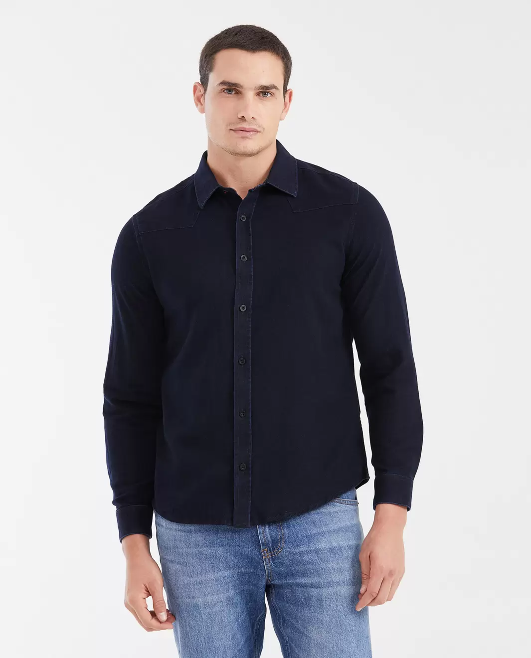 Camisa Slim Fit Manga Larga con Cortes Western para Hombre