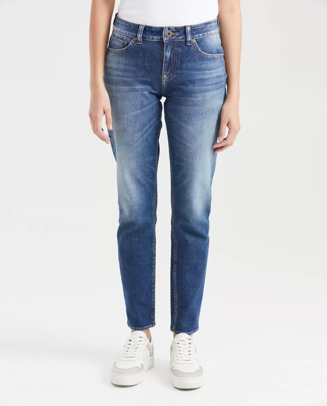 Jean Low Rise Bota Skinny Azul Medio Vintage para Mujer