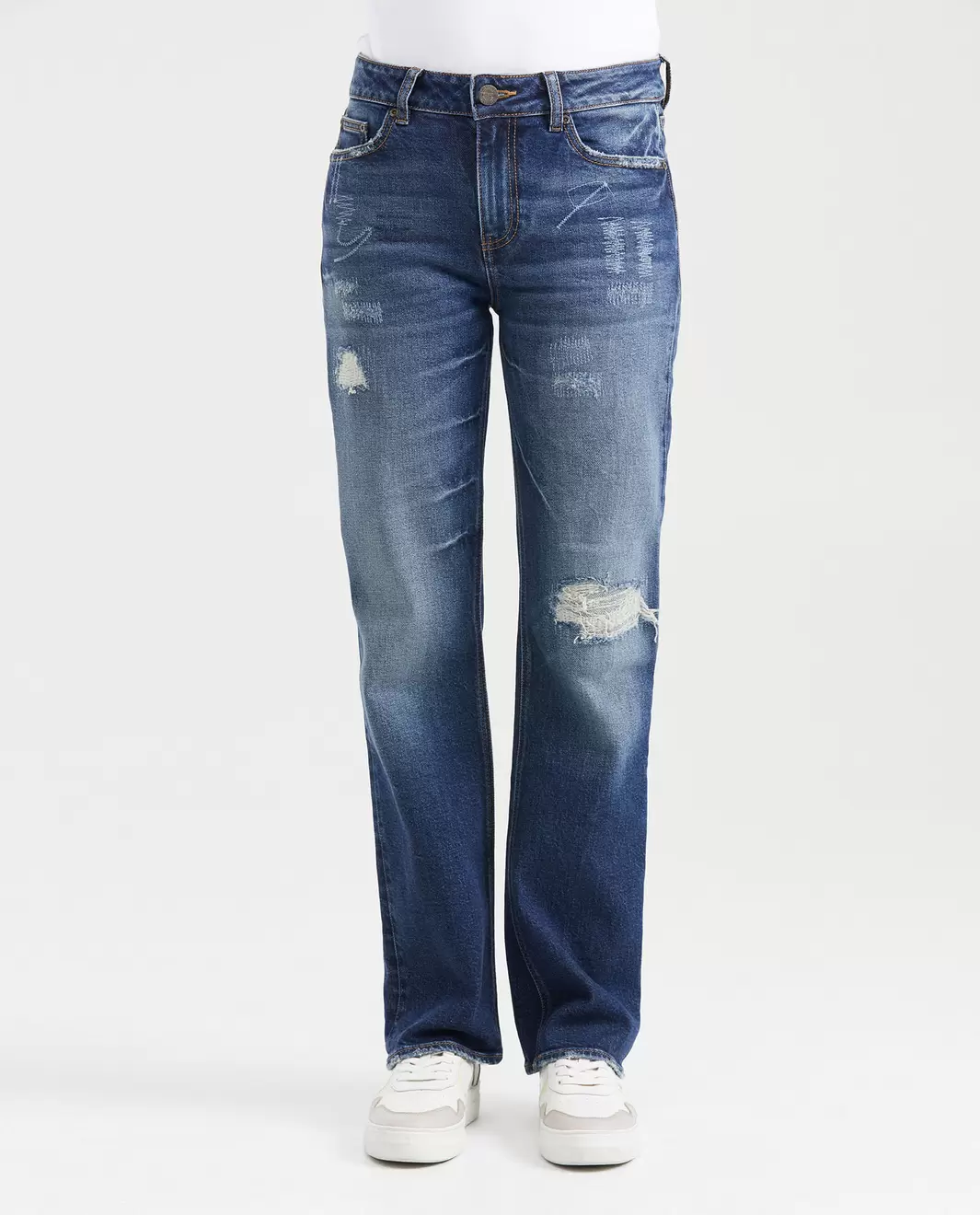 Jean Super High Rise Boot Cut Azul Oscuro con Rotos para Mujer