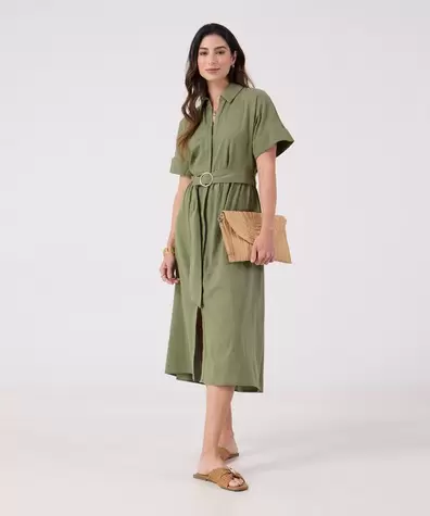 Vestido Unicolor Con Cinturon