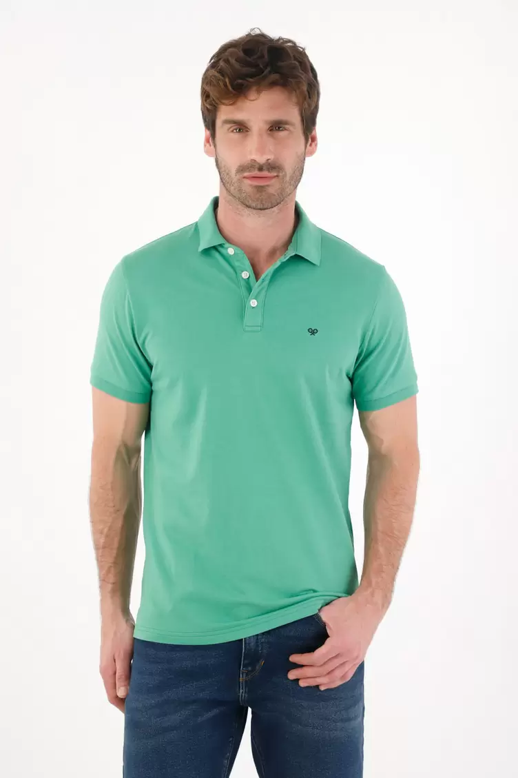 Polo en tela piqué lycra verde para hombre
