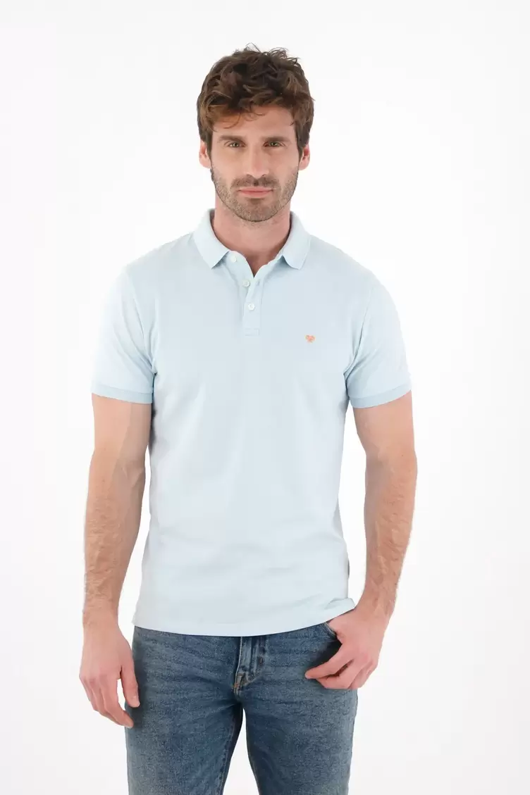 Polo en tela piqué lycra azul para hombre