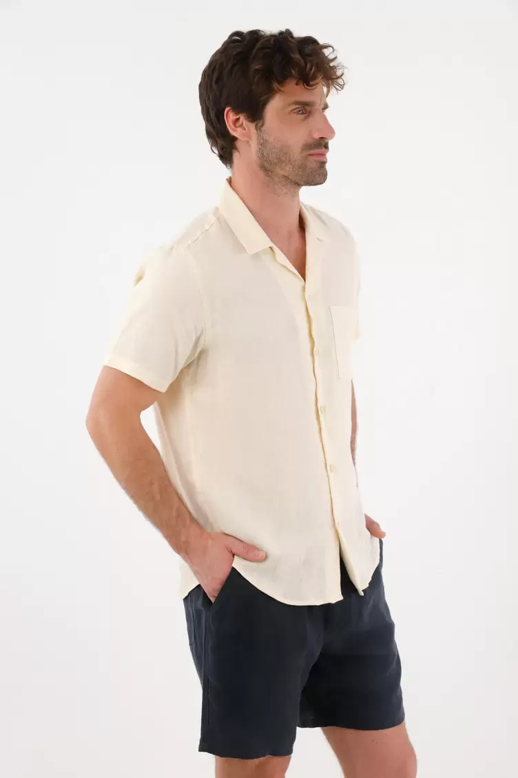 Camisa en lino tipo bowling crudo para hombre