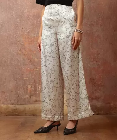Pantalón Mujer Ancho Estampado Acabado Satín