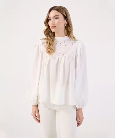 Blusa Bordada Para Mujer Manga Larga Abullonada