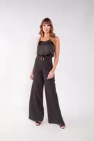 Pantalon palazzo con cinturon - Negro