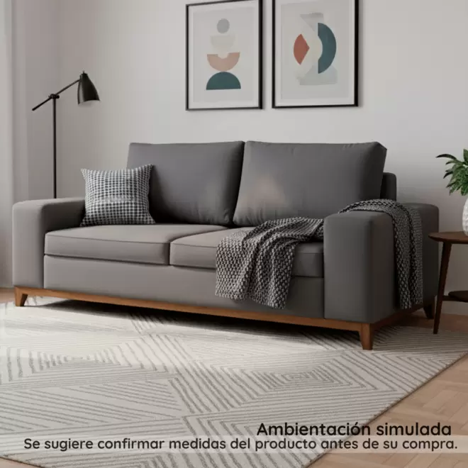 Sofa 3 Puestos Sepig natural, tela gris
