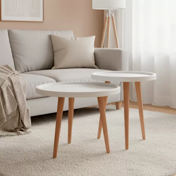 Set Mesas Auxiliares Lena Natural /blanc