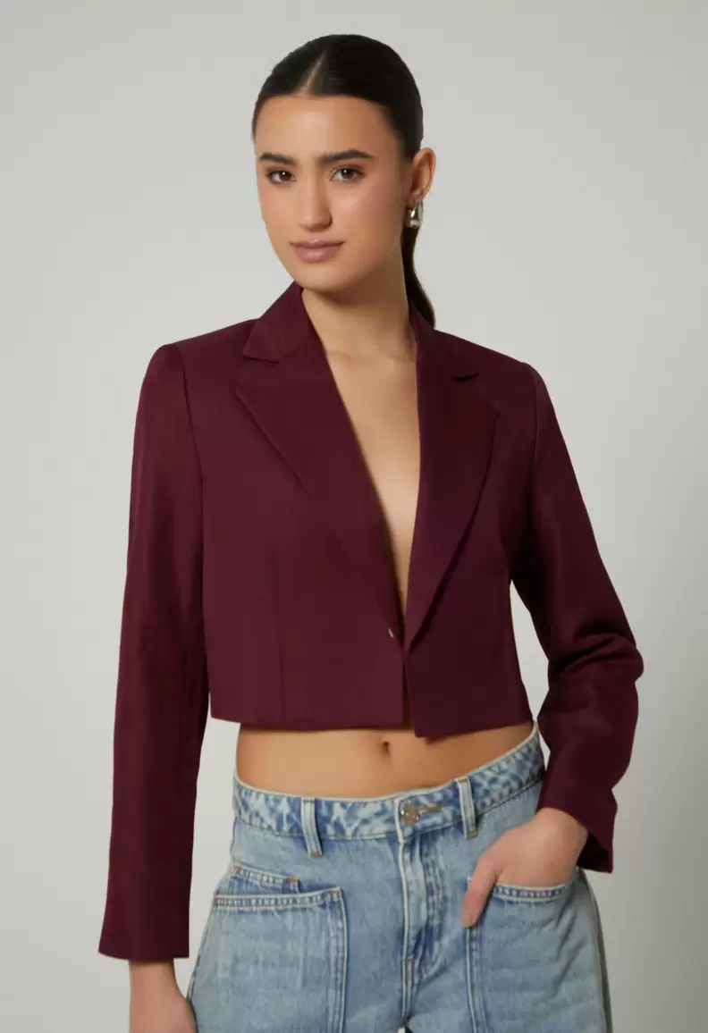Blazer manga larga crop para mujer
