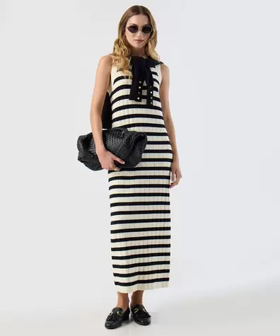 Vestido Para Mujer Largo Rayas Sin Mangas Tejido Punto