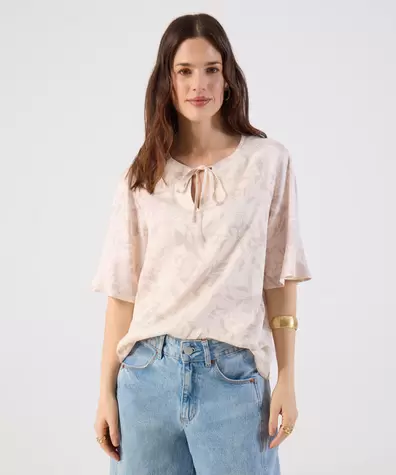 Blusa Para Mujer Lazo En Cuello Manga Corta Suelta