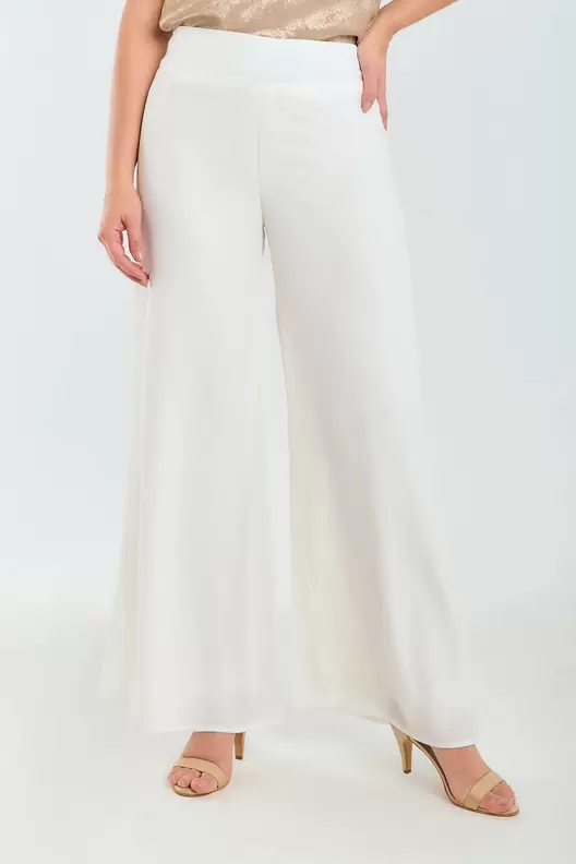 Pantalón básico en chiffon - Blanco