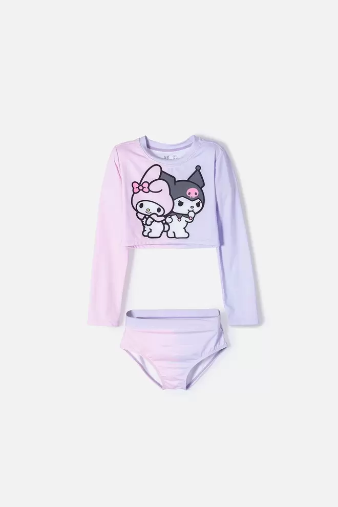 Conjunto de baño de rosado y lavanda manga larga para niña