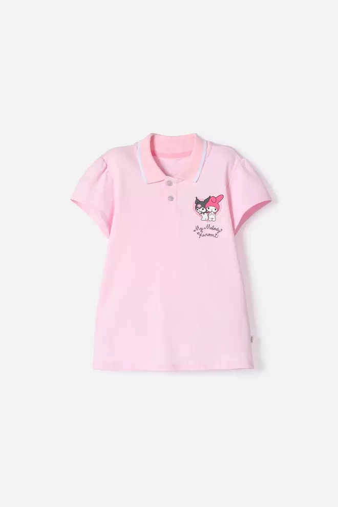 Camiseta Tipo polo de My Melody & Kuromi rosada para niña