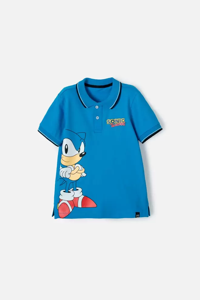 Camiseta Tipo Polo de Sonic azul con botones para niño