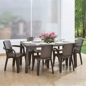 Combo Comedor Familiar Eterna, 1 Mesa, 6 Sillas Con Brazos