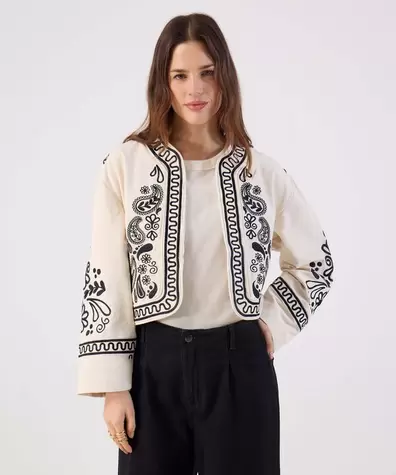 Chaqueta Bordada Corta Para Mujer