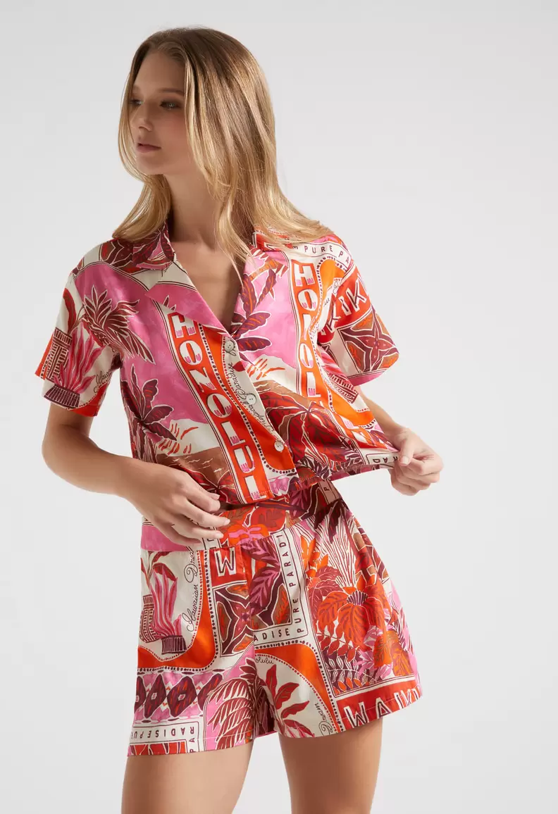 Blusa camisera manga corta para mujer