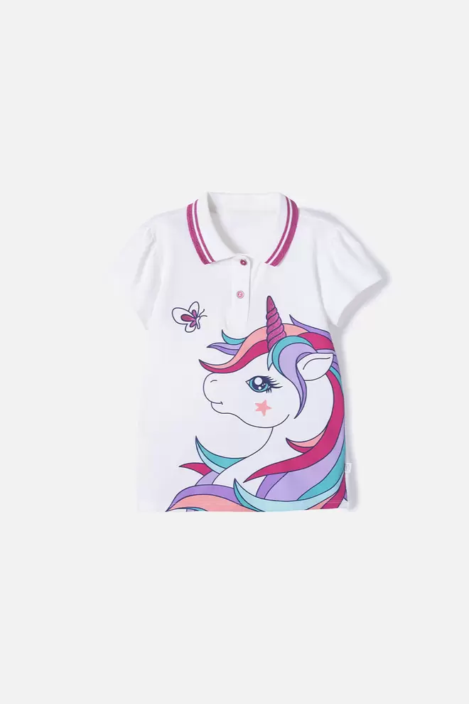 Camiseta Tipo Polo de Mic marfil con botones para niña
