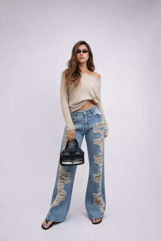Jean wide leg con rotos - 715051