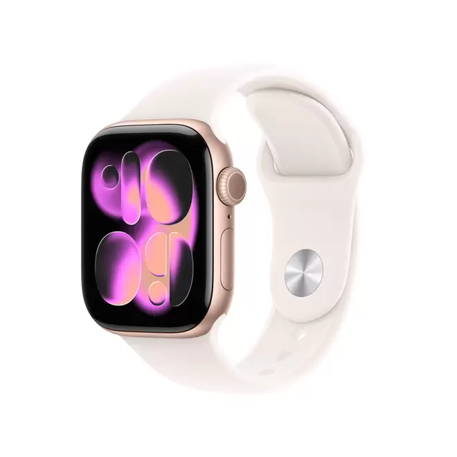 Apple Watch Series 11 GPS • Caja de aluminio color oro rosa de 42 mm • Correa deportiva rosa rubor – S/M