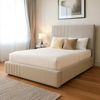 Cama doble Sigma 140x190cm tapizada arena