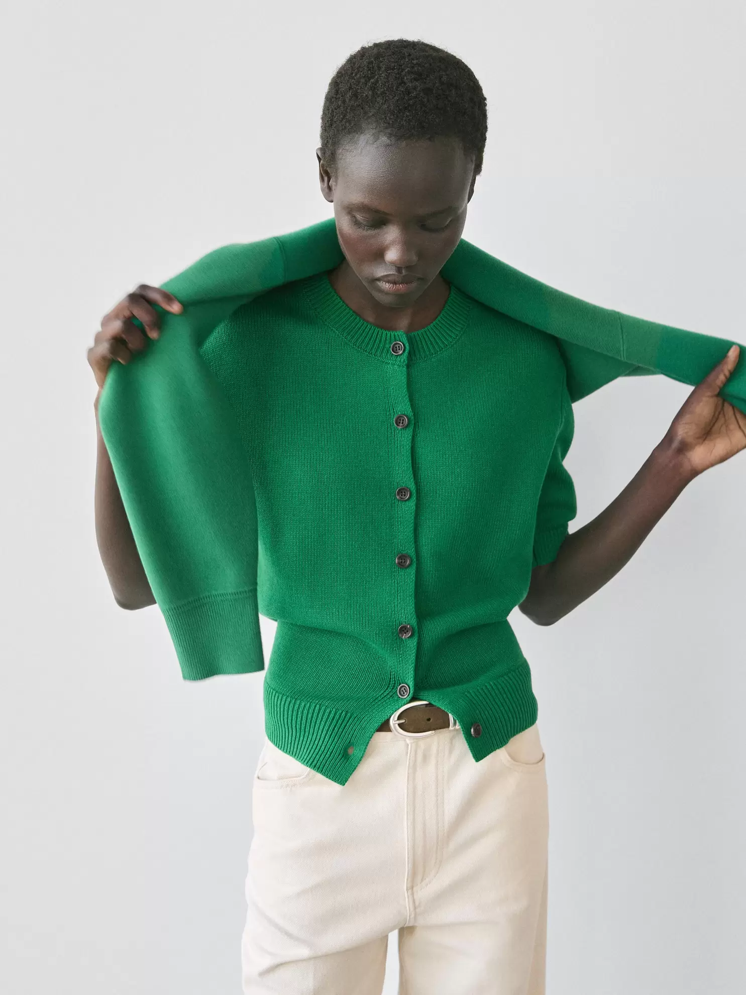 Cárdigan punto manga corta mezcla algodón