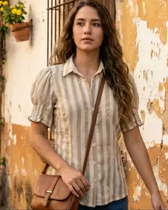 Blusa manga corta bordada