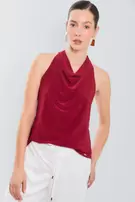 Blusa m/s escote babero de atar al cuello - Vinotinto