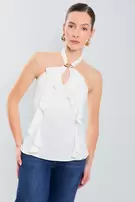 Blusa escote halter c/golas laterales - Blanco