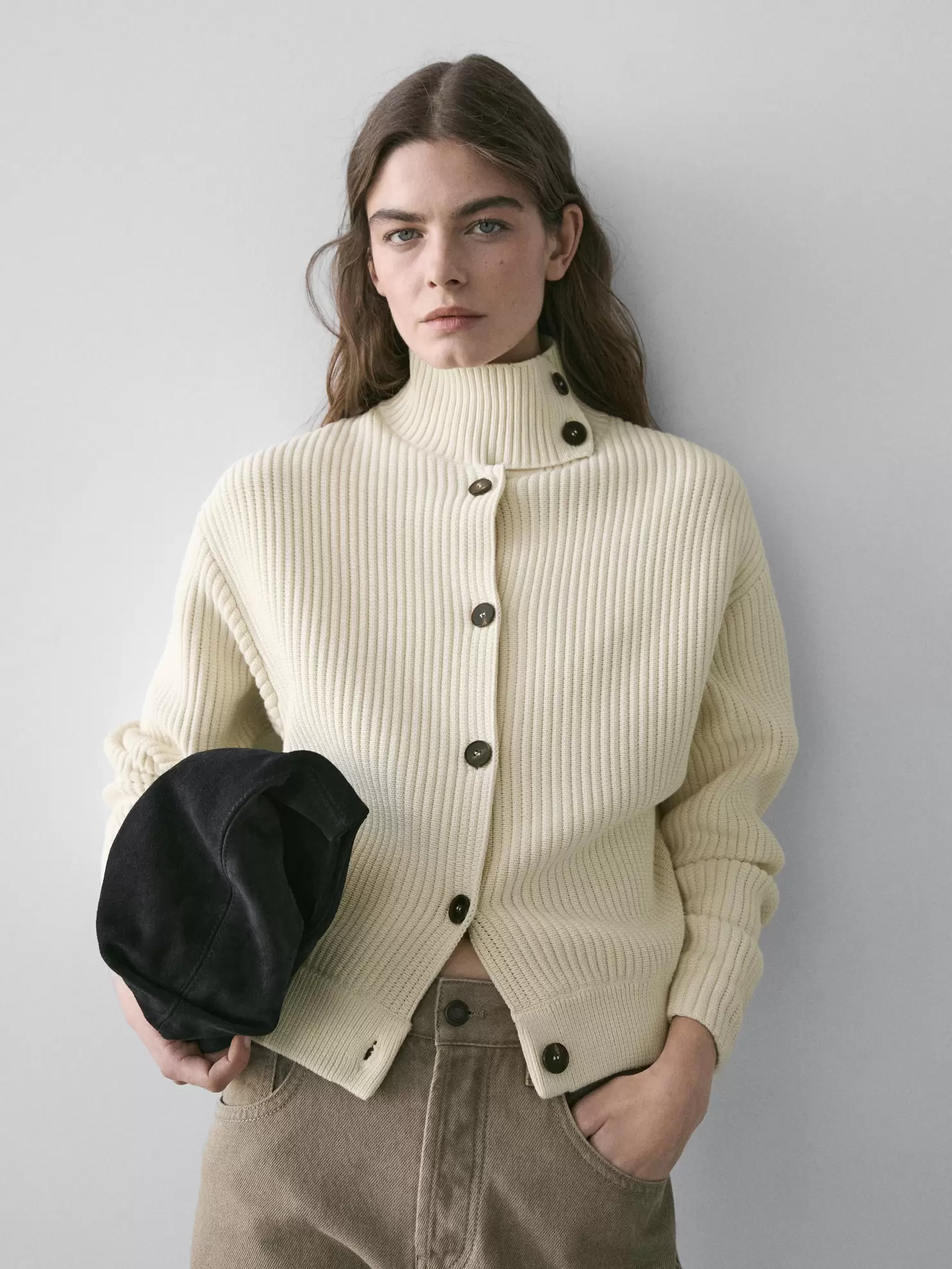 Cárdigan punto cuello alto algodón