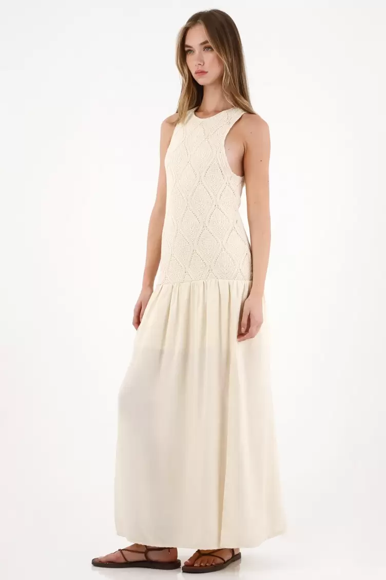 Vestido largo manga sisa crudo para mujer Vestido largo manga sisa crudo para mujer