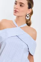 Blusa halter escote c/bolero juego rayas - Azul