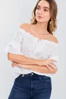Blusa off shoulders hoja rota mg corta - Blanco