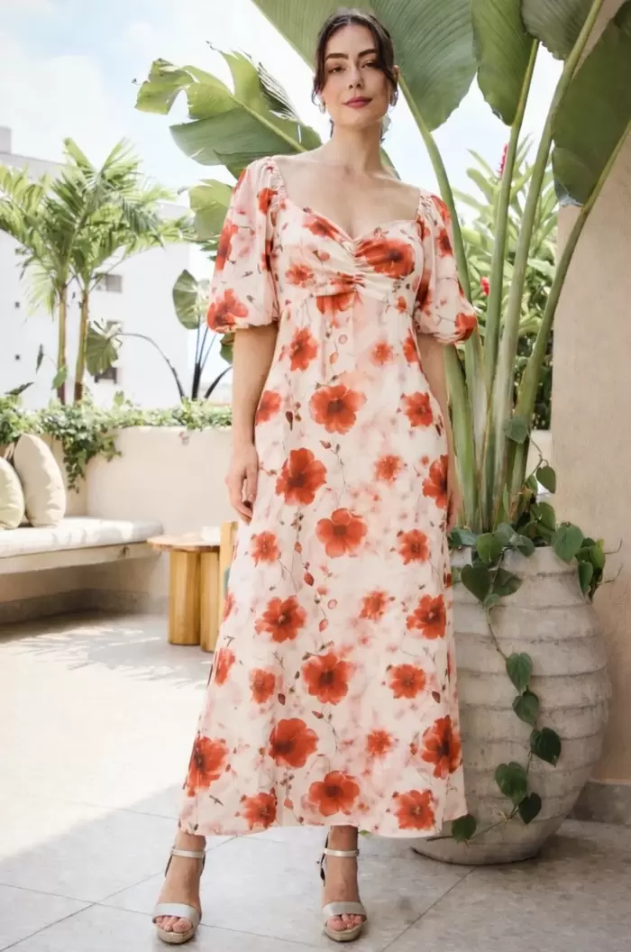 VESTIDO CAMPESINO MANGAS CON PRENSES