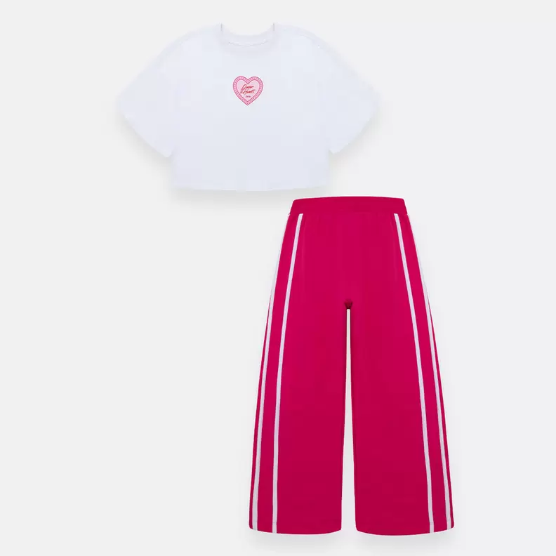 Conjunto para niña de camiseta manga corta silueta crop + sudadera
