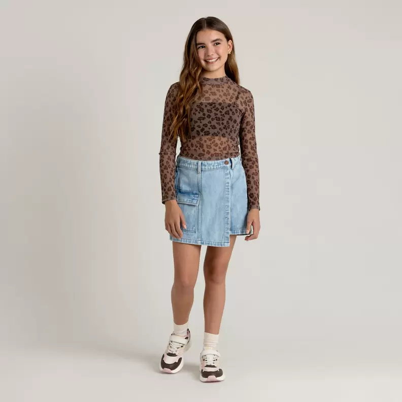 Camiseta croptop manga larga para niña + top interno