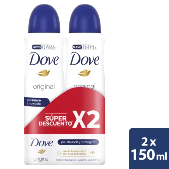 2 Desodorantes Dove Original en Spray 150 mL c/u Oferta