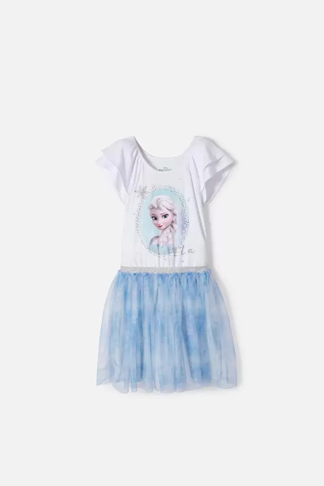 Vestido de Frozen con tull blanco y azul para niña