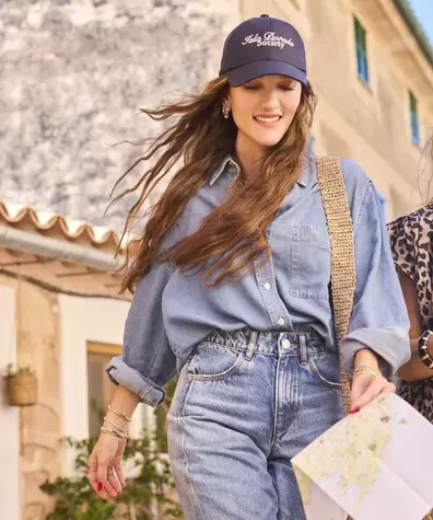 Camisa Denim Fluida De Hombro Caído Para Mujer