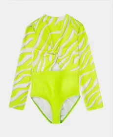 Vestido De Baño Entero Para Niña En Licra Color Verde Neón