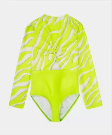 Vestido De Baño Entero Para Niña En Licra Color Verde Neón