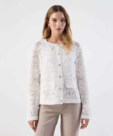 Chaqueta Casual Tejido Calado Elegante Mujer