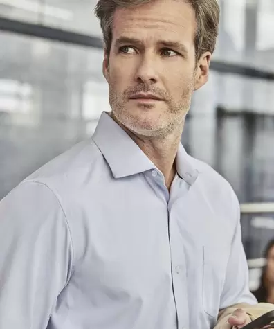 Camisa Formal De Manga Larga Con Bolsillo Para Hombre