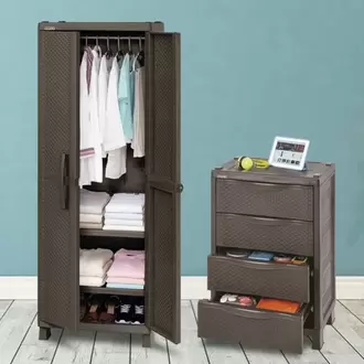 Combo alcoba Rattan, 1 Armario ropa, 1 Armario cajonero