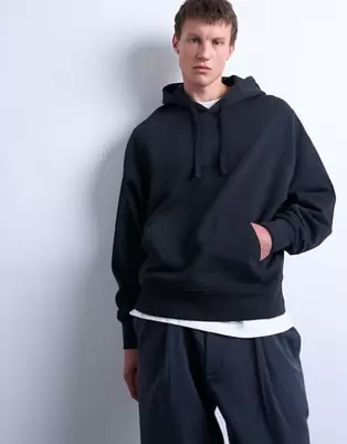 Topman heavyweight oversized fit hoodie in black
