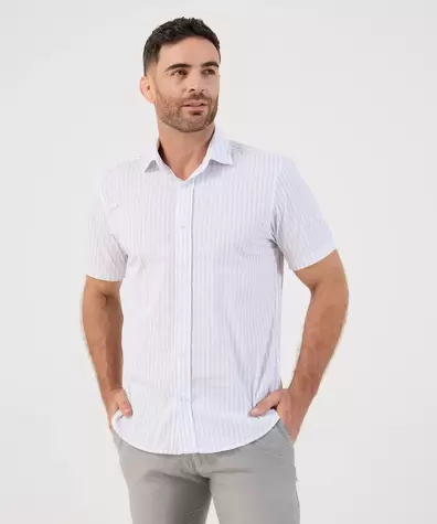 Camisa Casual De Manga Corta A Rayas Para Hombre
