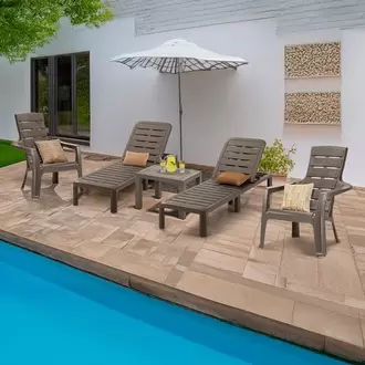 Combo Piscina, 2 Camas Asoleadoras, 2 Sillas Playeras, 1 Mesa De Centro Rectangular